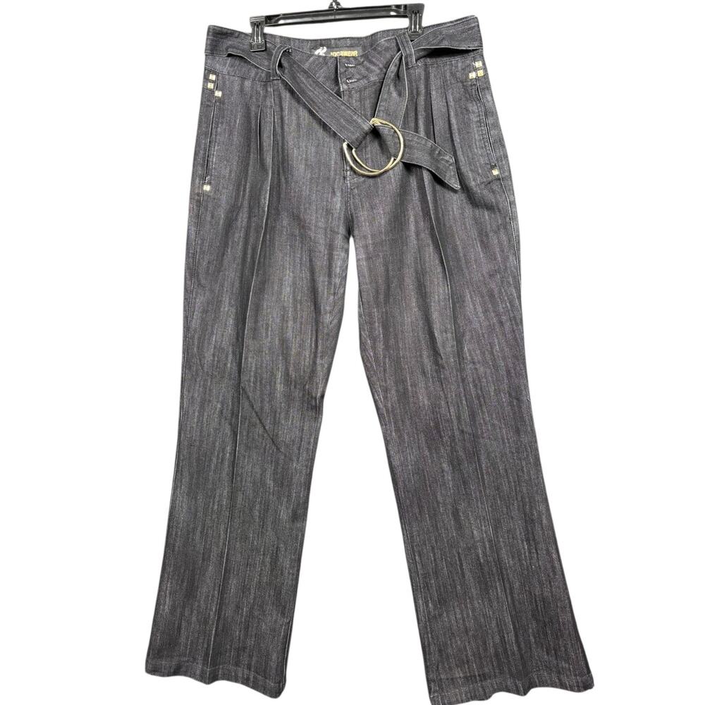 VTG Rocawear Wide Leg Jeans Womens Size 18 Black Denim Logo High Rise Belted